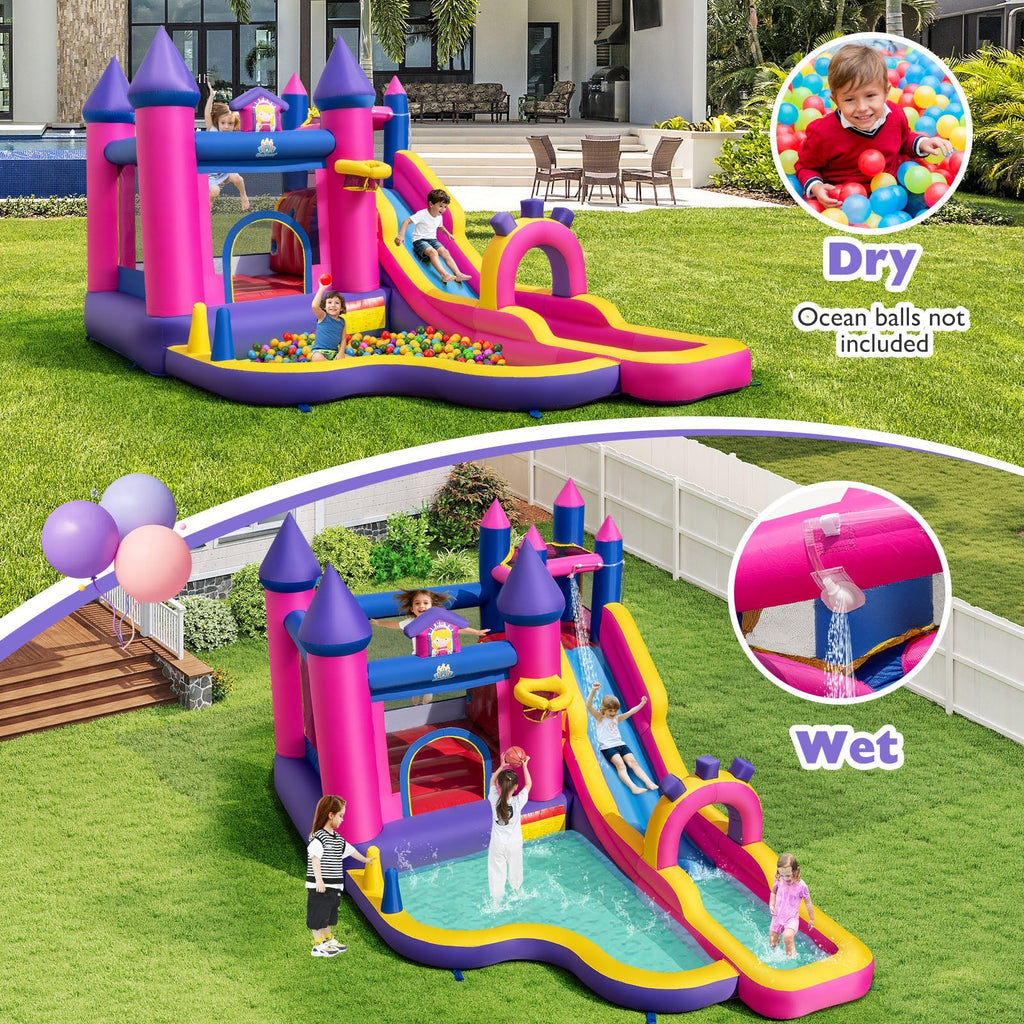 Inflatable Water Slide Princess Themed Bounce Castle with Climbing Wall 680W Blower Included