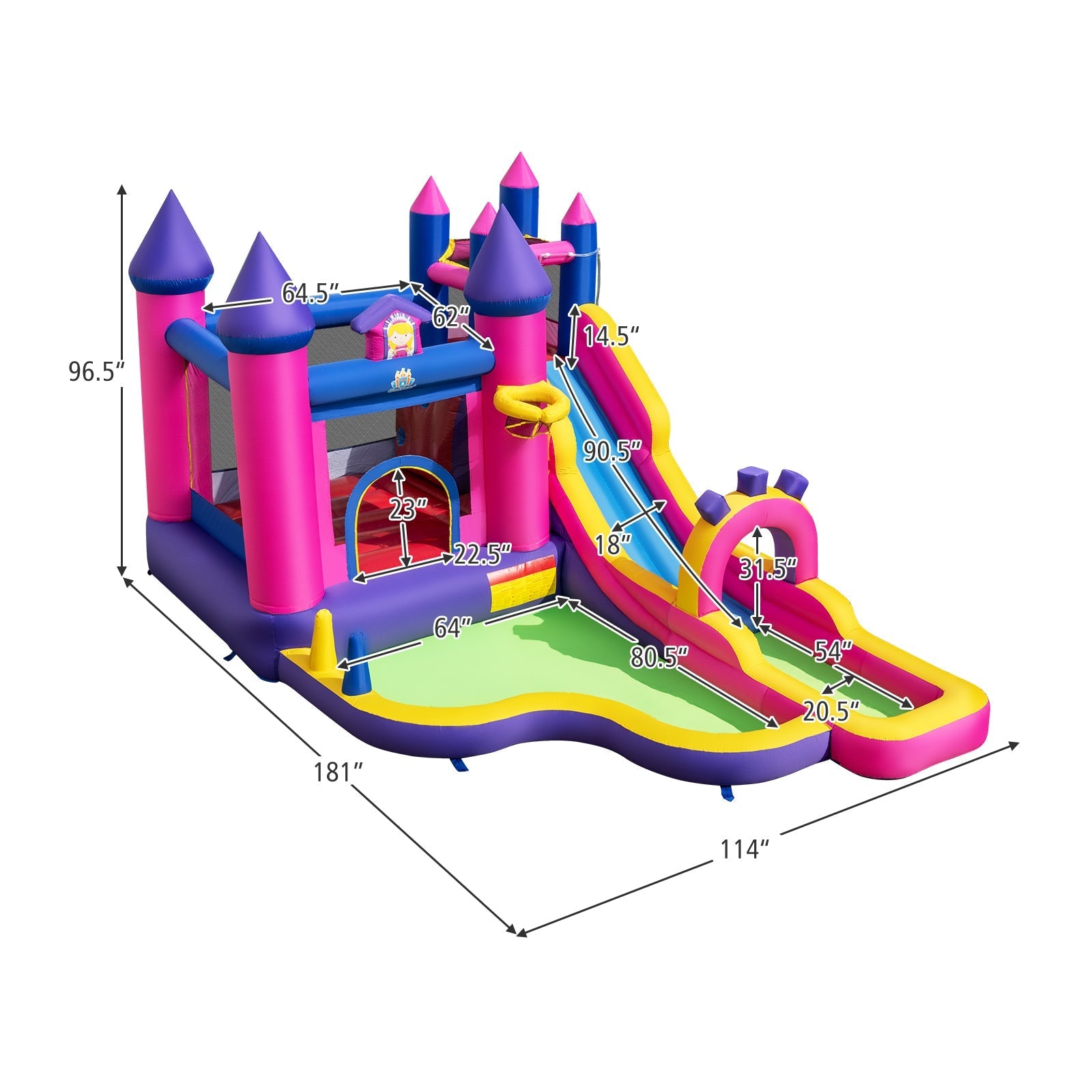 Inflatable Water Slide Princess Themed Bounce Castle with Climbing Wall 680W Blower Included