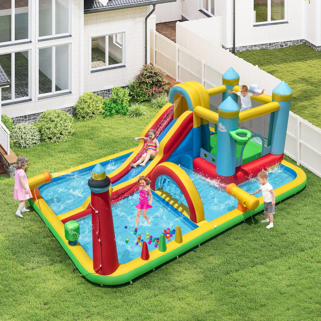 Inflatable Water Slide Giant Water Park with Long Slide 750W Blower