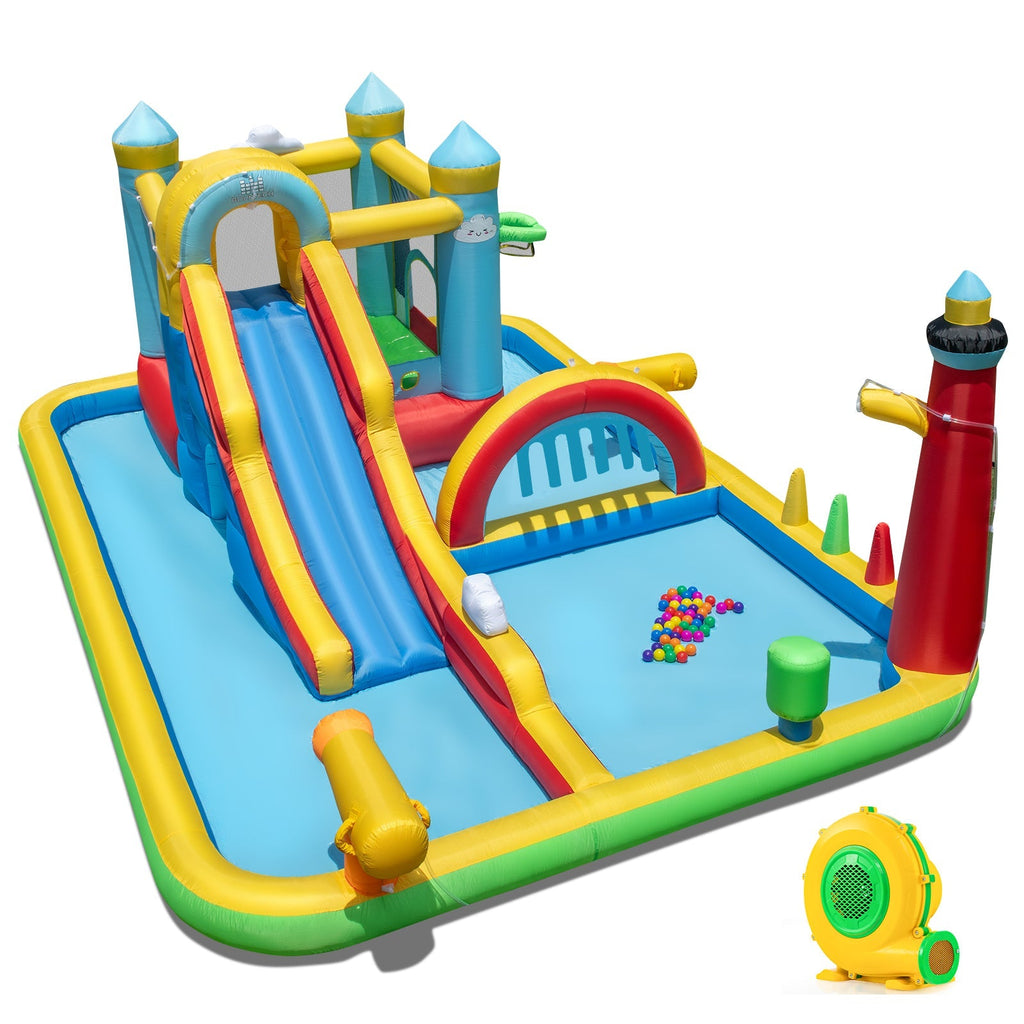 Inflatable Water Slide Giant Water Park with Long Slide 750W Blower