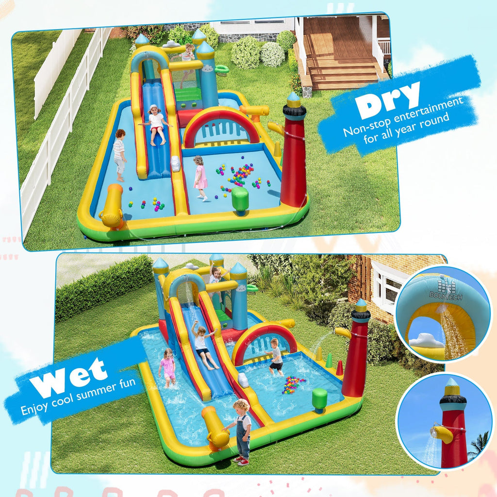 Inflatable Water Slide Giant Water Park with Long Slide 750W Blower