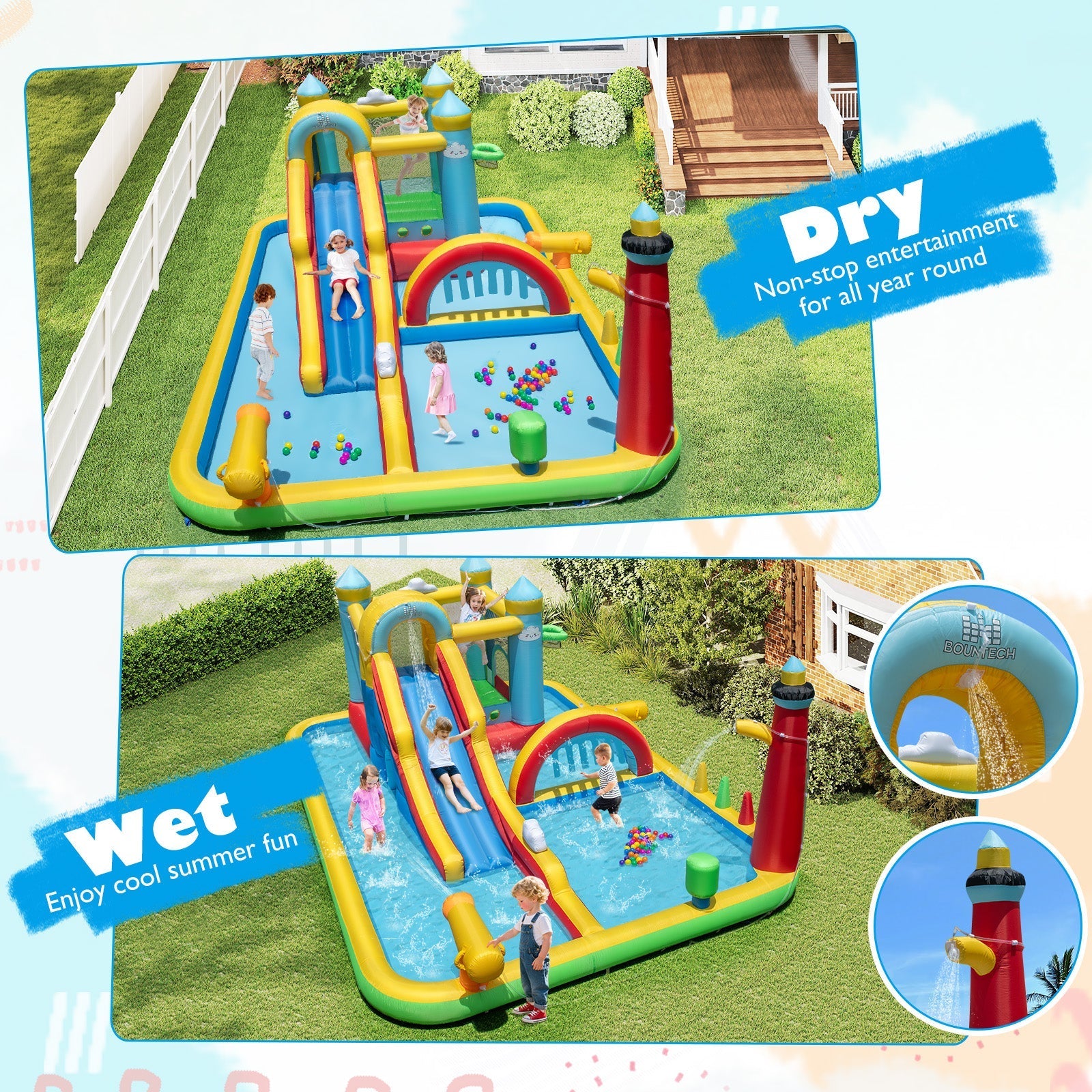 Inflatable Water Slide Giant Water Park with Long Slide 750W Blower
