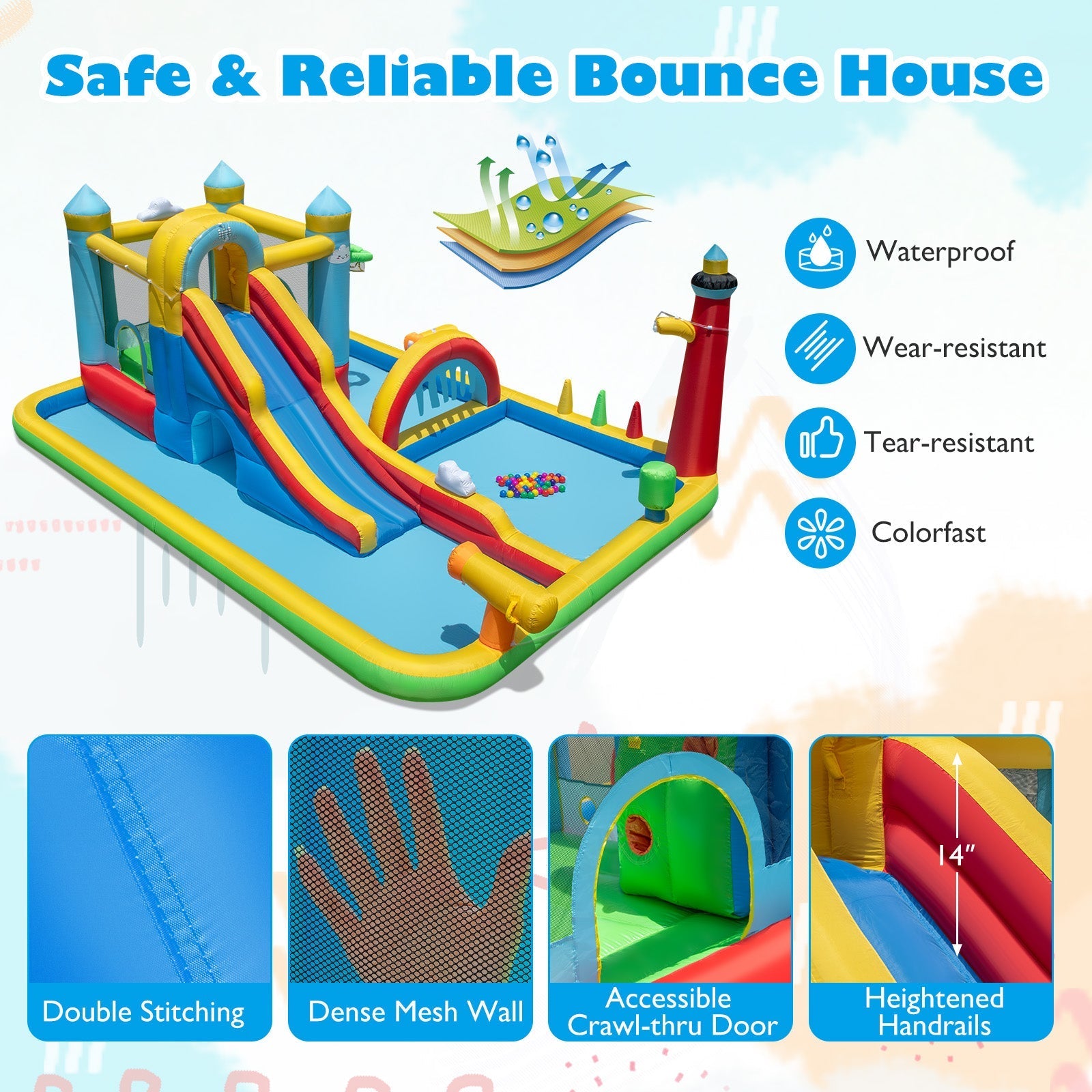 Inflatable Water Slide Giant Water Park with Long Slide 750W Blower