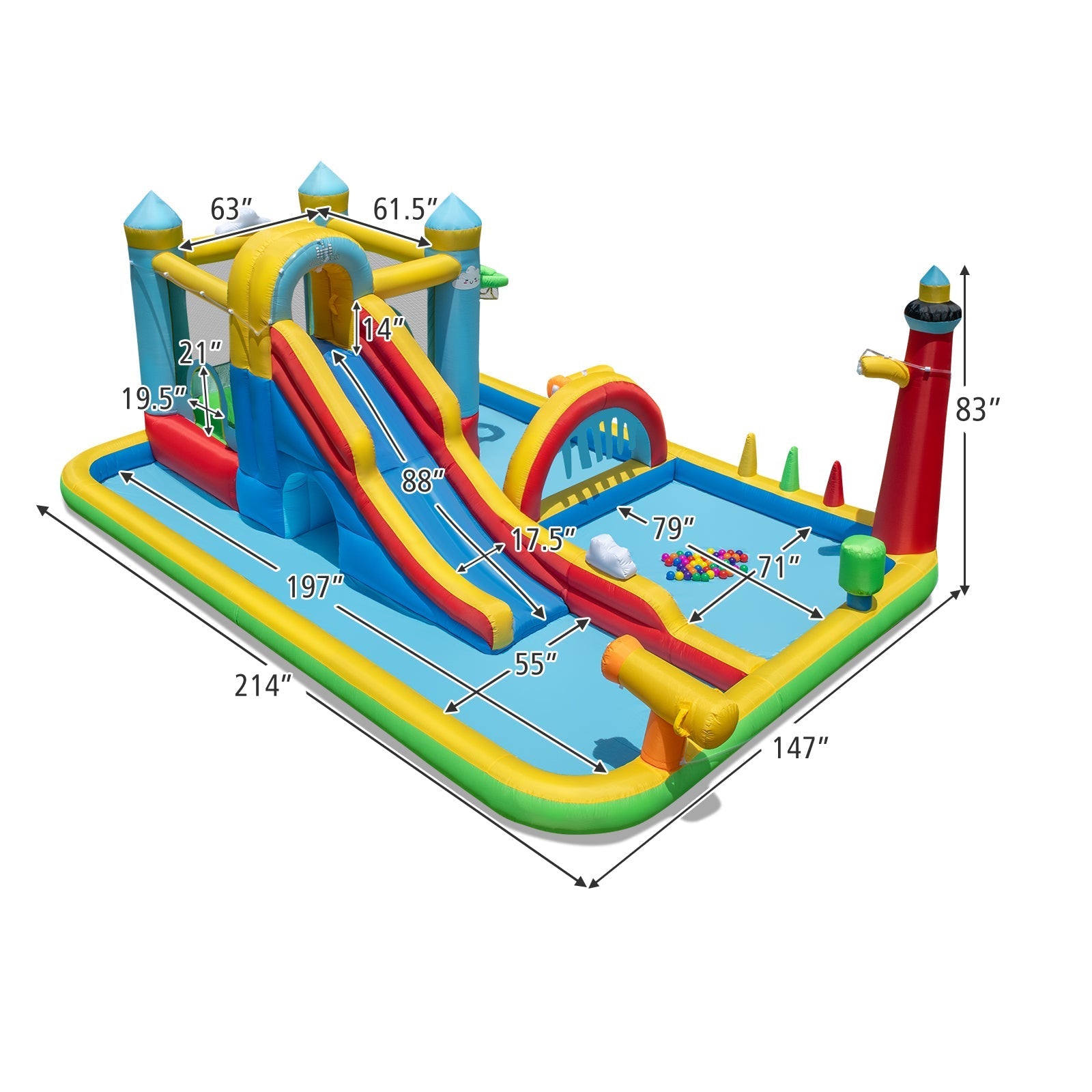 Inflatable Water Slide Giant Water Park with Long Slide 750W Blower