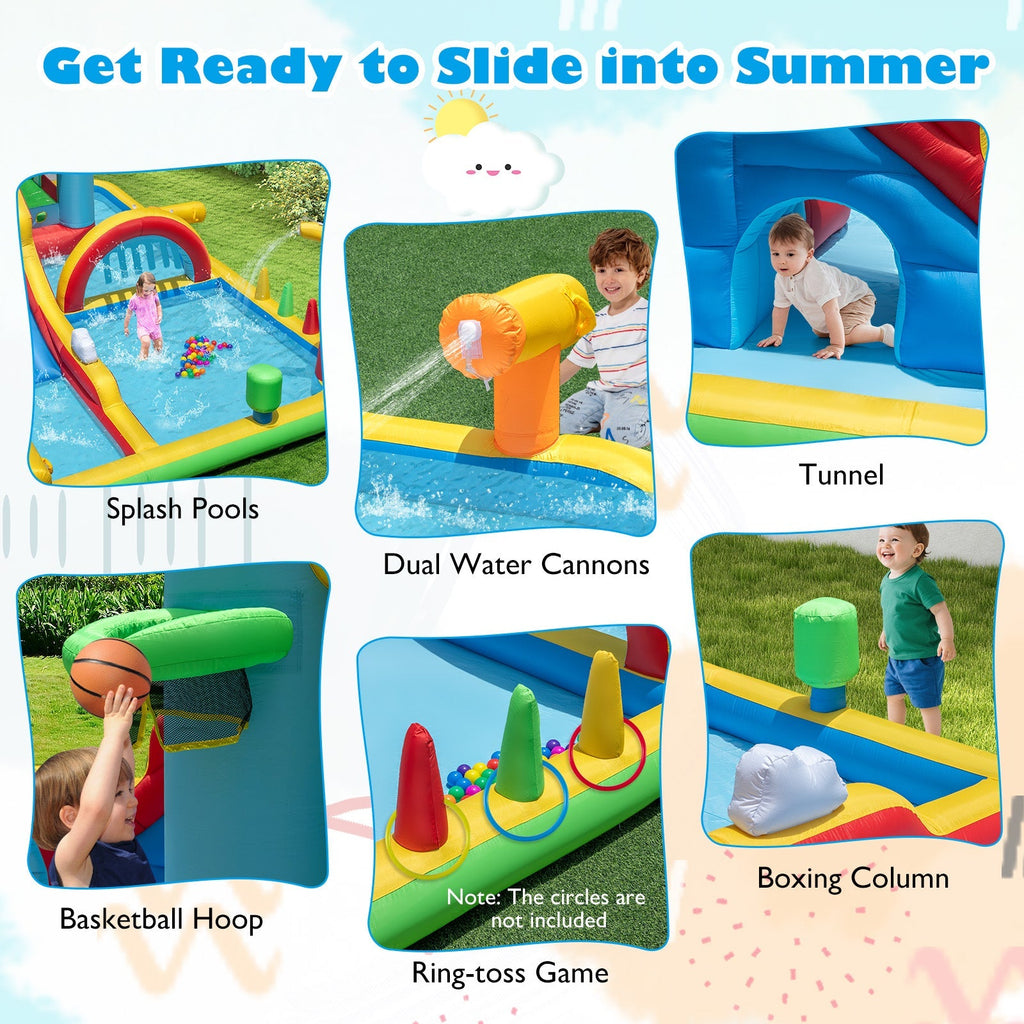 Inflatable Water Slide Giant Water Park with Long Slide Jumping Area