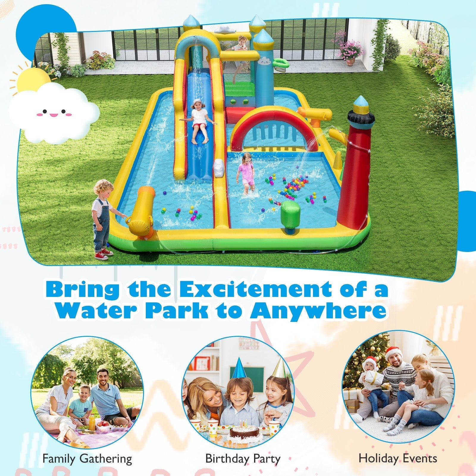 Inflatable Water Slide Giant Water Park with Long Slide Jumping Area