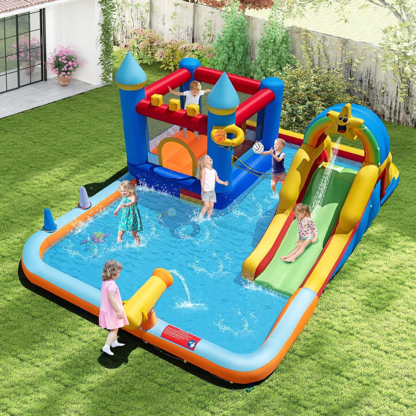Inflatable Water Slide Park Bouncy Castle with Climbing Wall with Blower