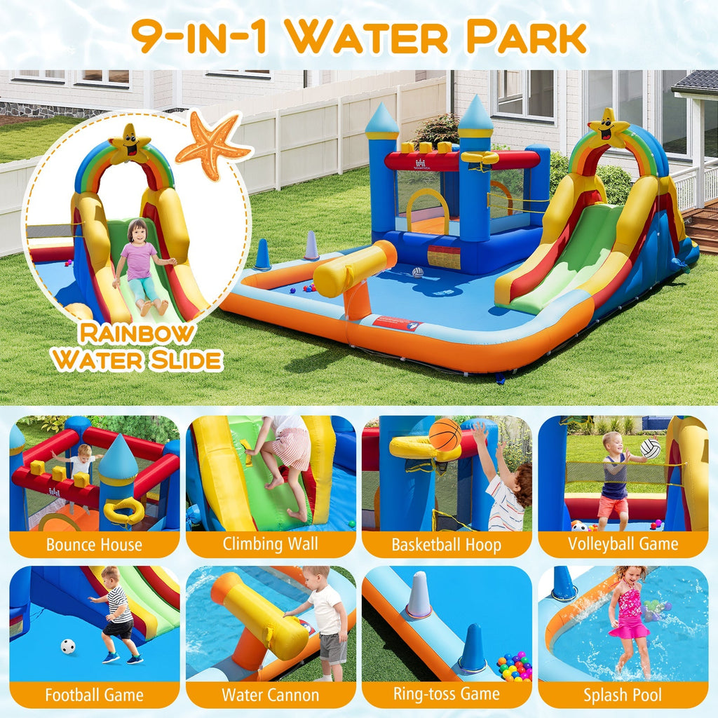 Inflatable Water Slide Park Bouncy Castle with Climbing Wall with 750W Blower