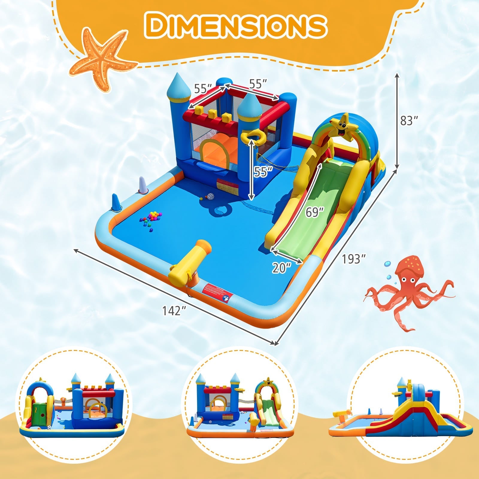 Inflatable Water Slide Park Bouncy Castle with Climbing Wall with 750W Blower