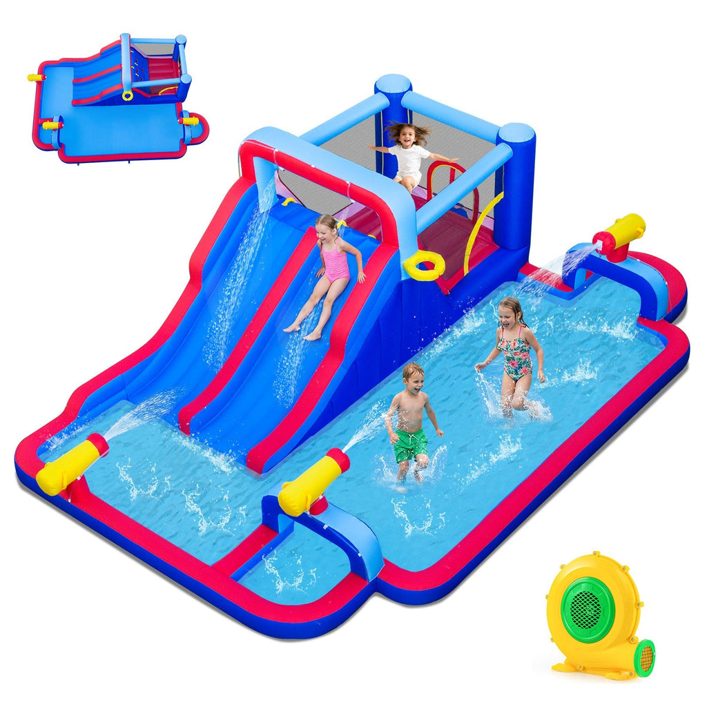 Inflatable Water Slide Park Giant Bounce House with Double Slides with 750W blower