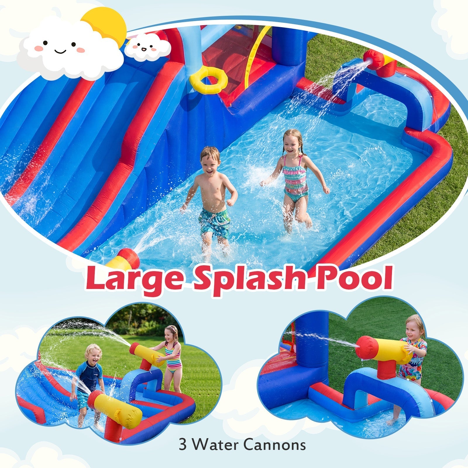 Inflatable Water Slide Park Giant Bounce House with Double Slides with 750W blower