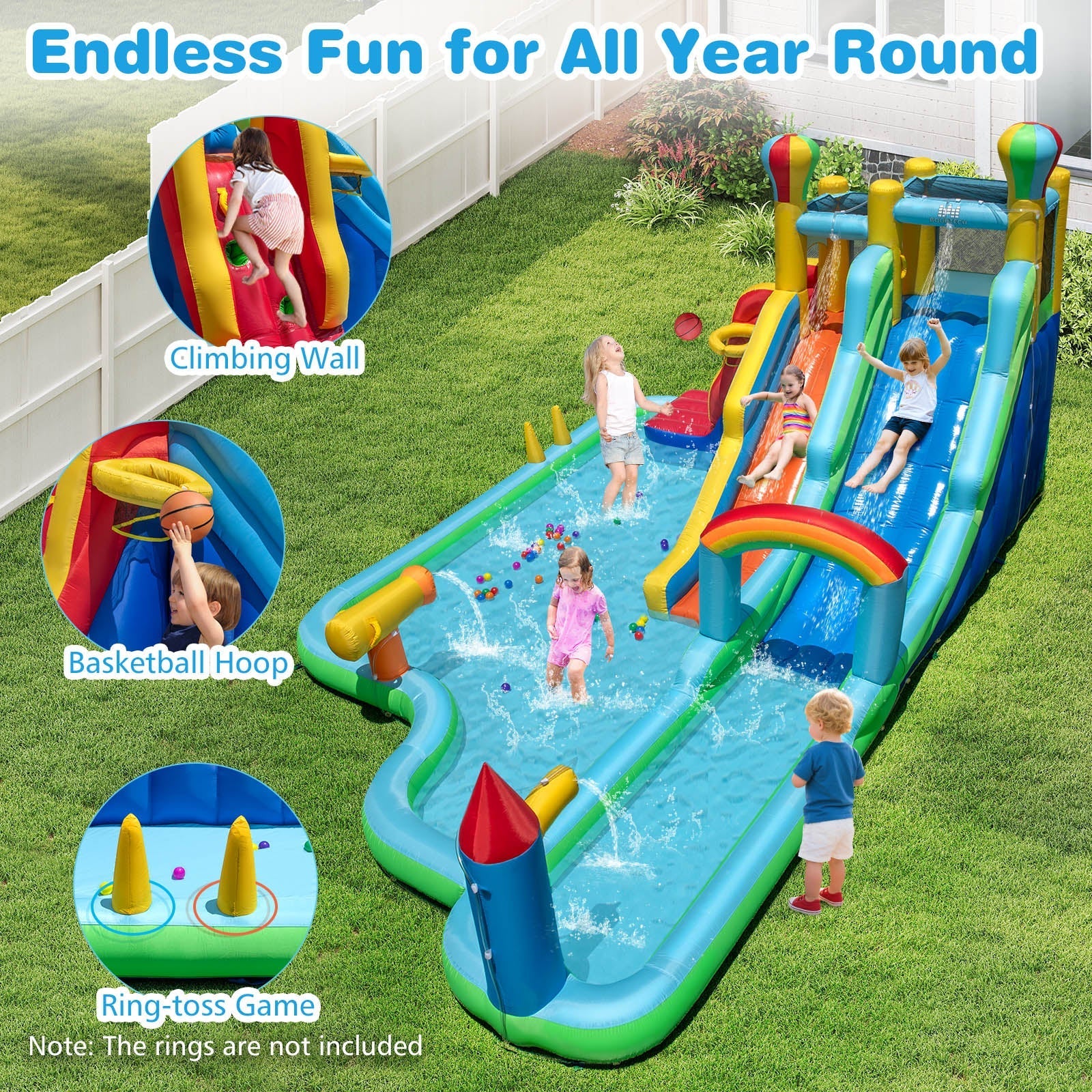 Inflatable Water Slide Park Giant Bounce House with 750W Blower