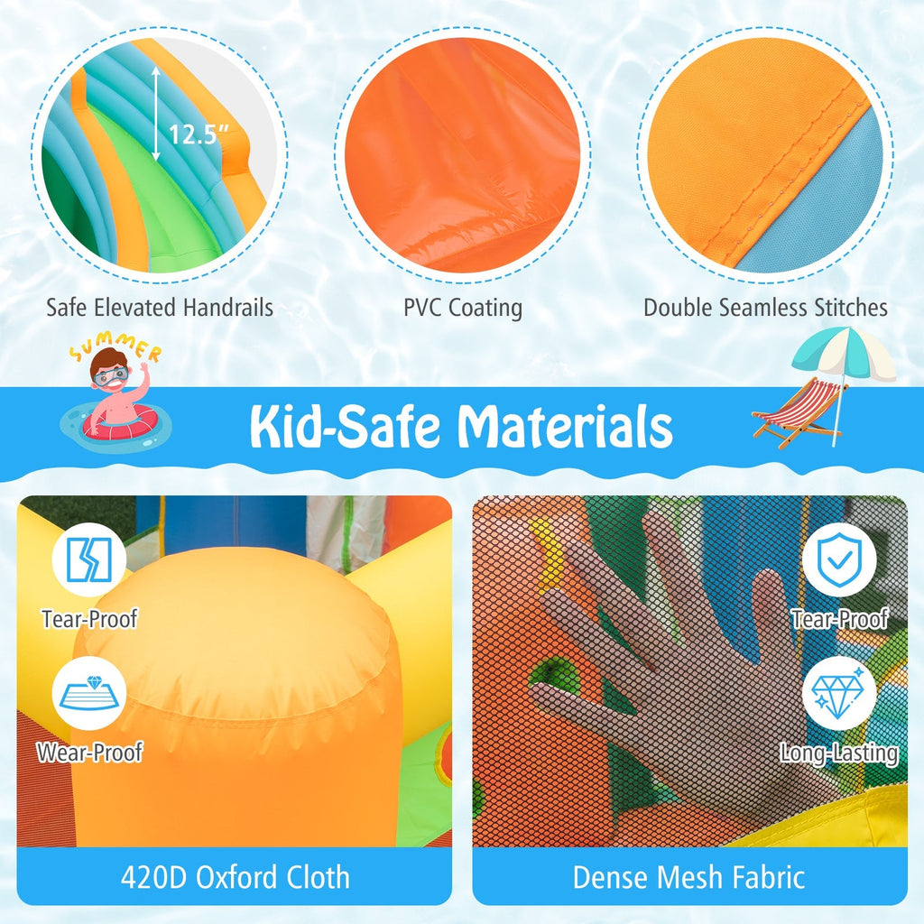 Inflatable Water Slide Blowup Bounce House with Dual Slides and Splash Pool (Without Blower)