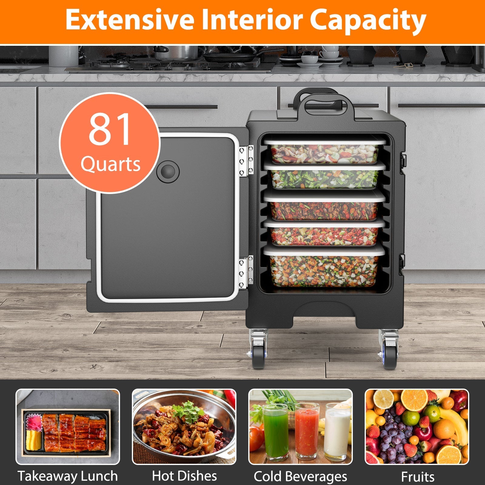 3 Pieces Stackable Insulated Food Pan Carrier 81 Quart LLDPE Food Box Carrier
