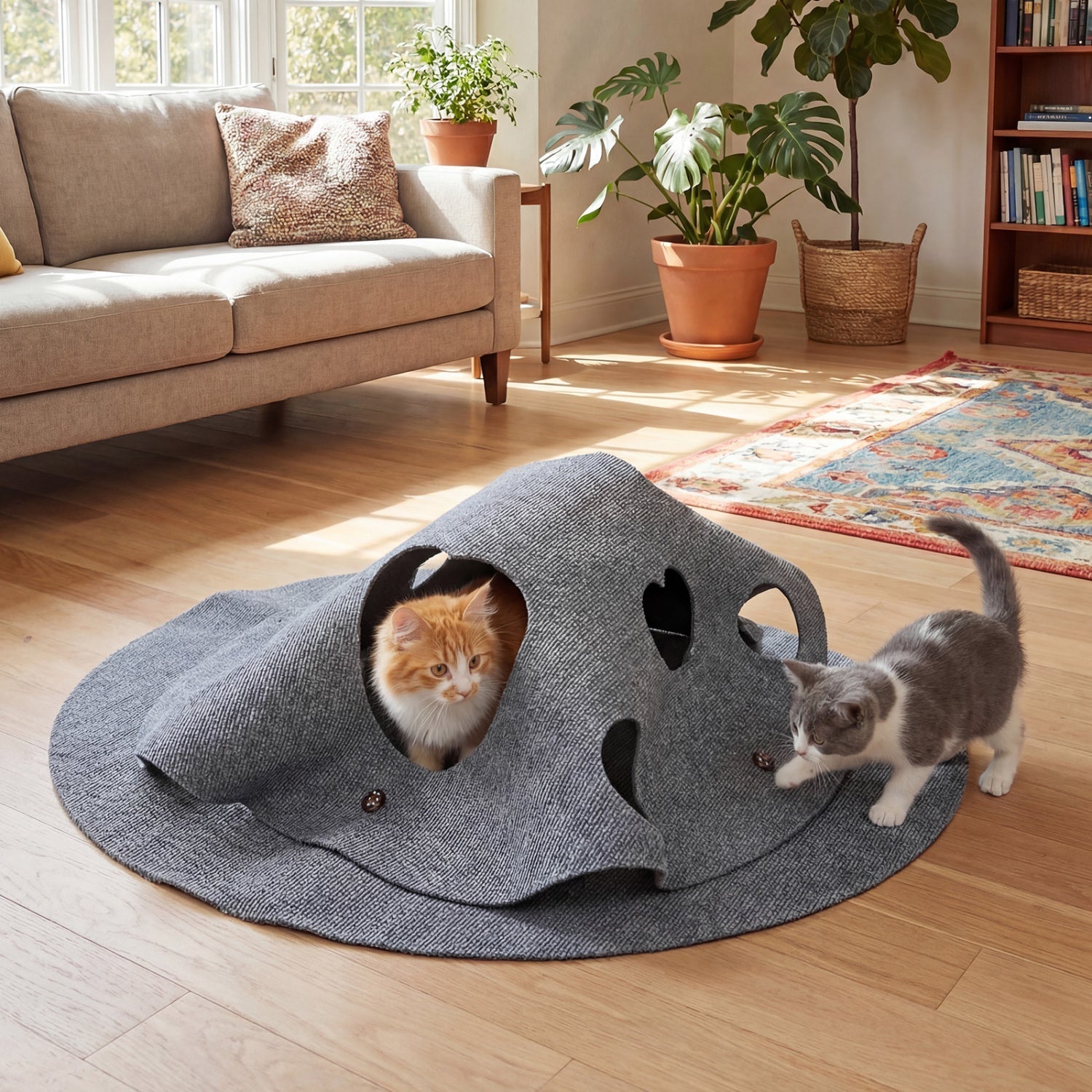Interactive Foldable Cat Tunnel for Indoor Cats 40‚Äù Round Large Enrichment Play Felt Mat