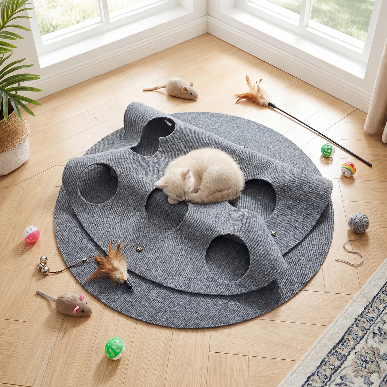 Interactive Foldable Cat Tunnel for Indoor Cats 40‚Äù Round Large Enrichment Play Felt Mat