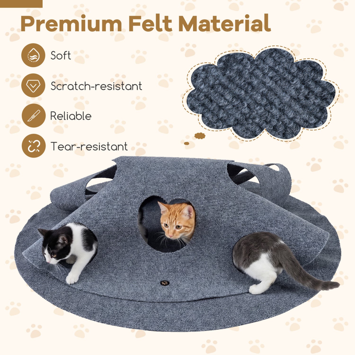 Interactive Foldable Cat Tunnel for Indoor Cats 40‚Äù Round Large Enrichment Play Felt Mat