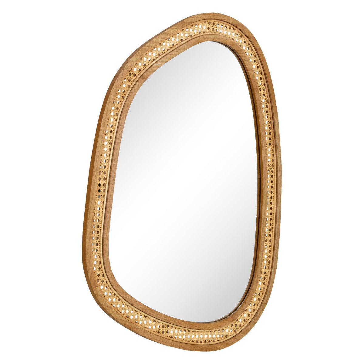 33 Inches x 23.5 Inches Irregular PVC Rattan Wall Mirror with Wooden Frame-Natural