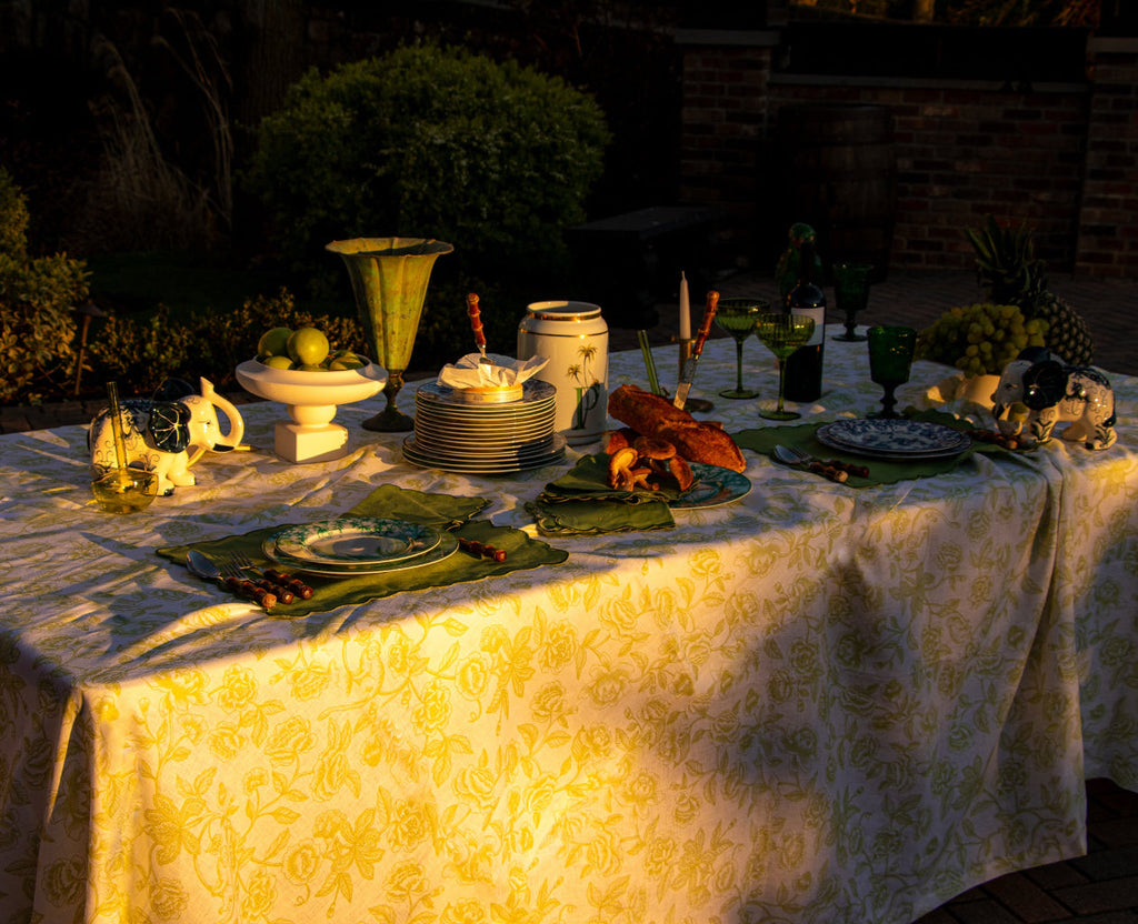 100% Premium Linen - Ivory Flora Parlour Tablecloth