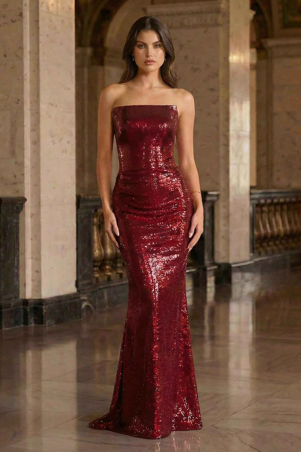 Ladivine J904 Strapless Sequin Fitted Gown Formal Evening Dress
