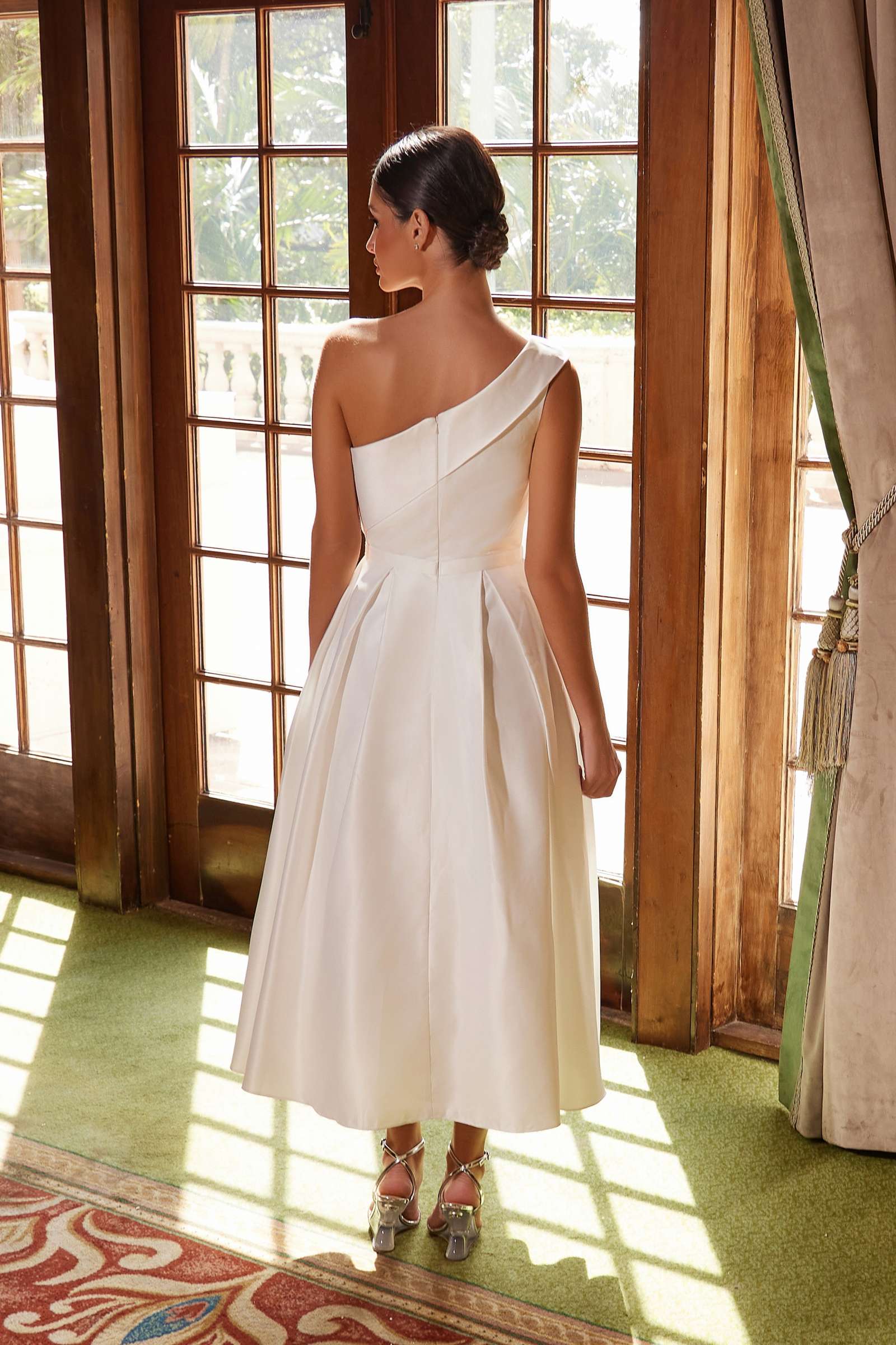 Nox Anabel JE931 One Shoulder Satin Tea Length Gown