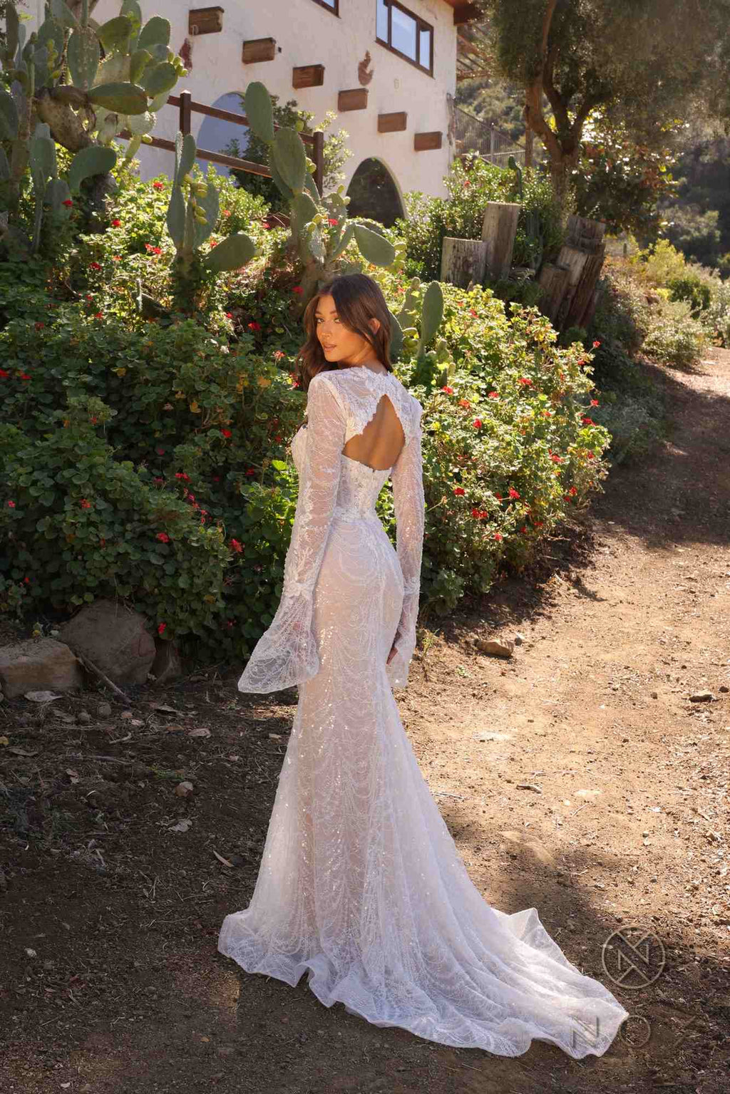 Nox Anabel JE994L Fitted Beaded Lace Long Sleeve Bridal Gown