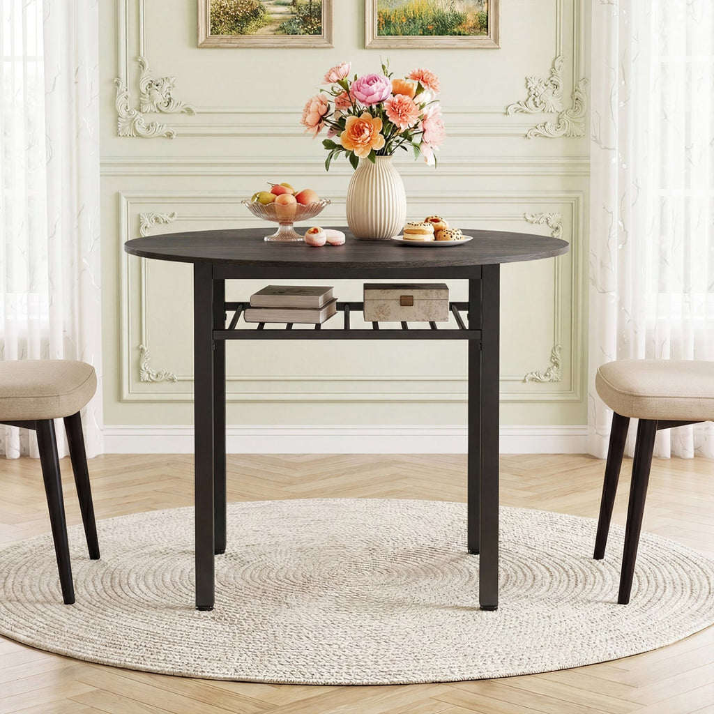 40" Round Dining Table with Storage Shelf for 4 People