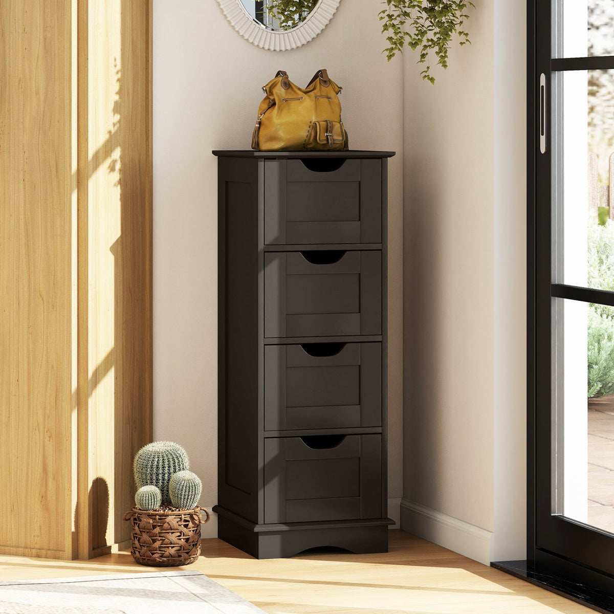 Bathroom Storage Cabinet with Cutout Handles and 4 Drawers