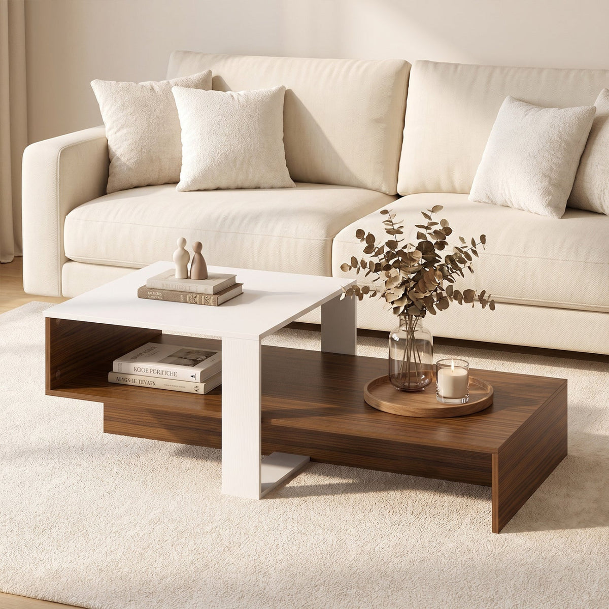 2-Tier Coffee Table with Open Storage Shelf