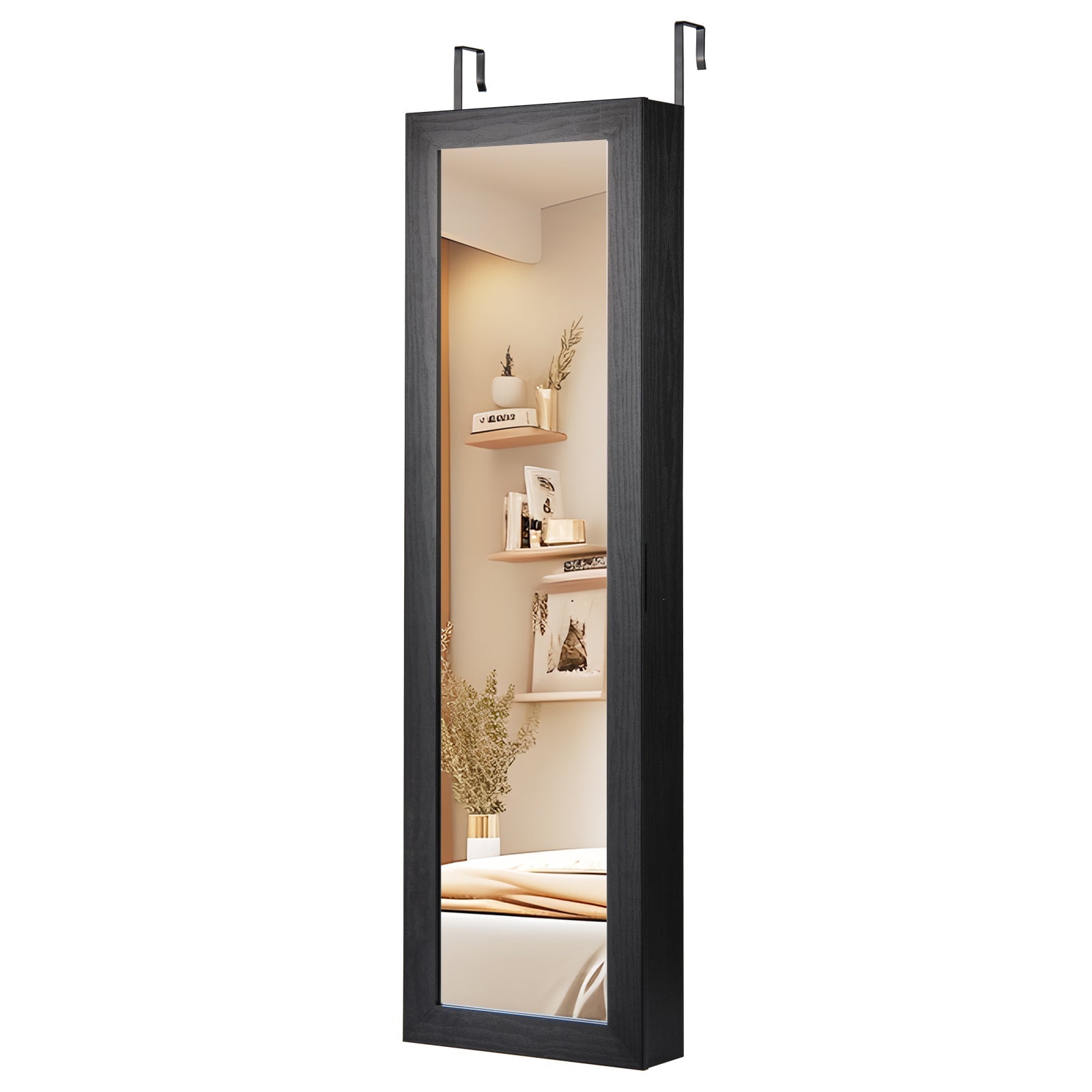 Jewelry Cabinet Wall or Door Mounted Jewelry Armoire with Full-Length Mirror-Black