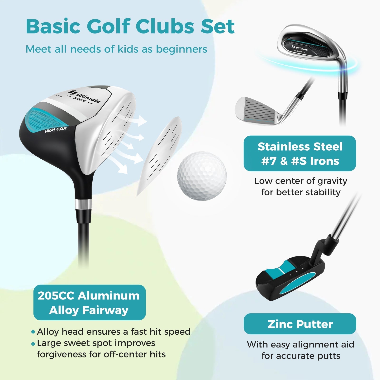 Junior Complete Golf Club Set Right Hand with Rain Hood for Kids