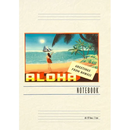 Vintage Lined Notebook Aloha, Greetings from Hawaii, Hula Girl on Beach - Paperback