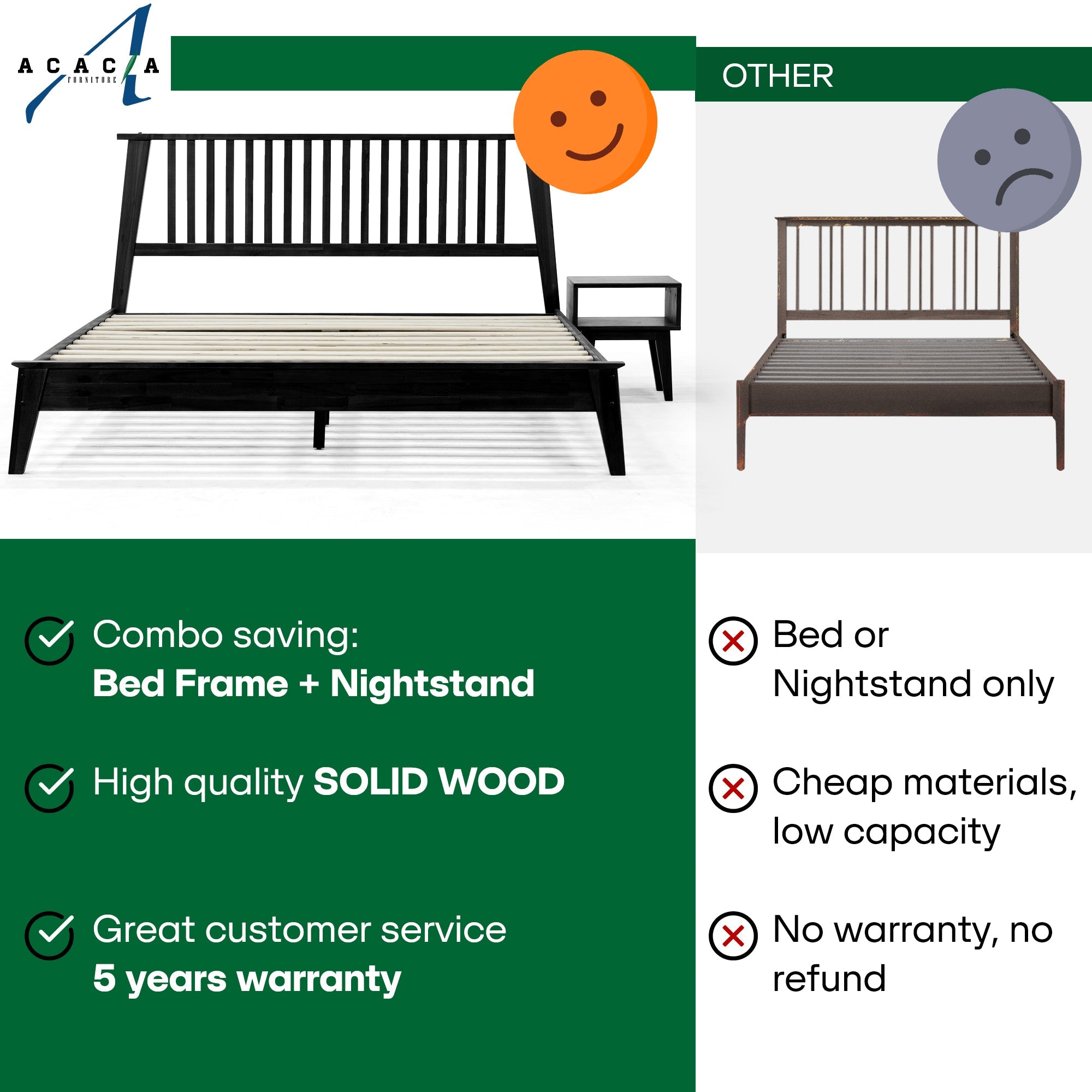 [Buy 1 Get 1] Kaylin Solid Wood Bed Frame & Nightstand