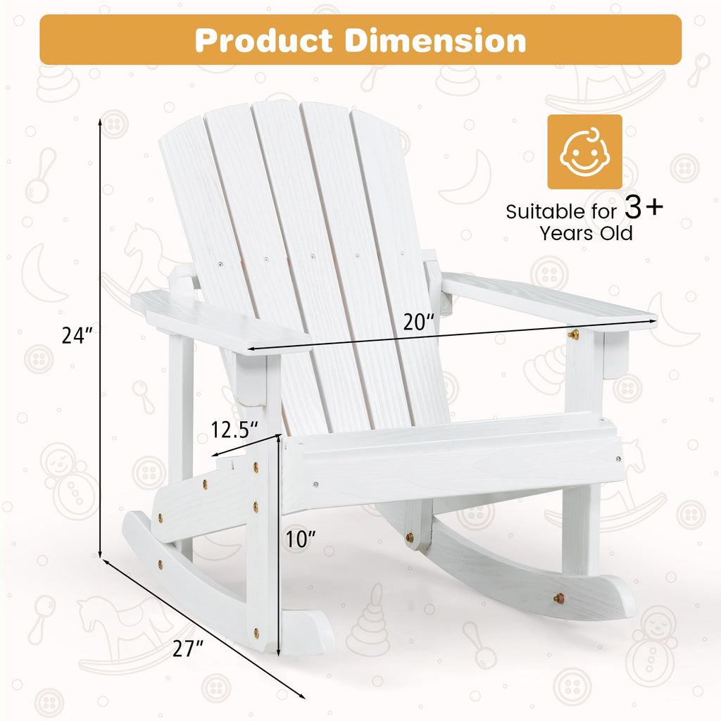 Outdoor Wooden Kid Adirondack Rocking Chair with Slatted Seat