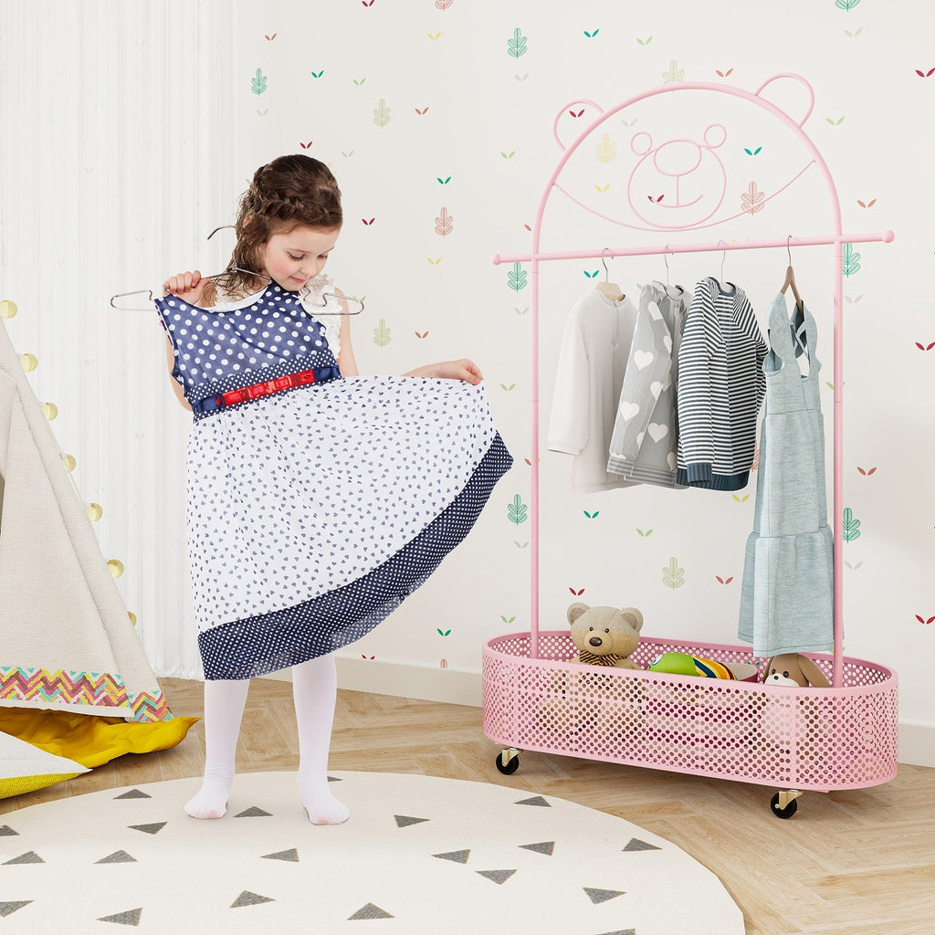 Kid Clothes Rack with 3 Adjustable Heights and Wheels