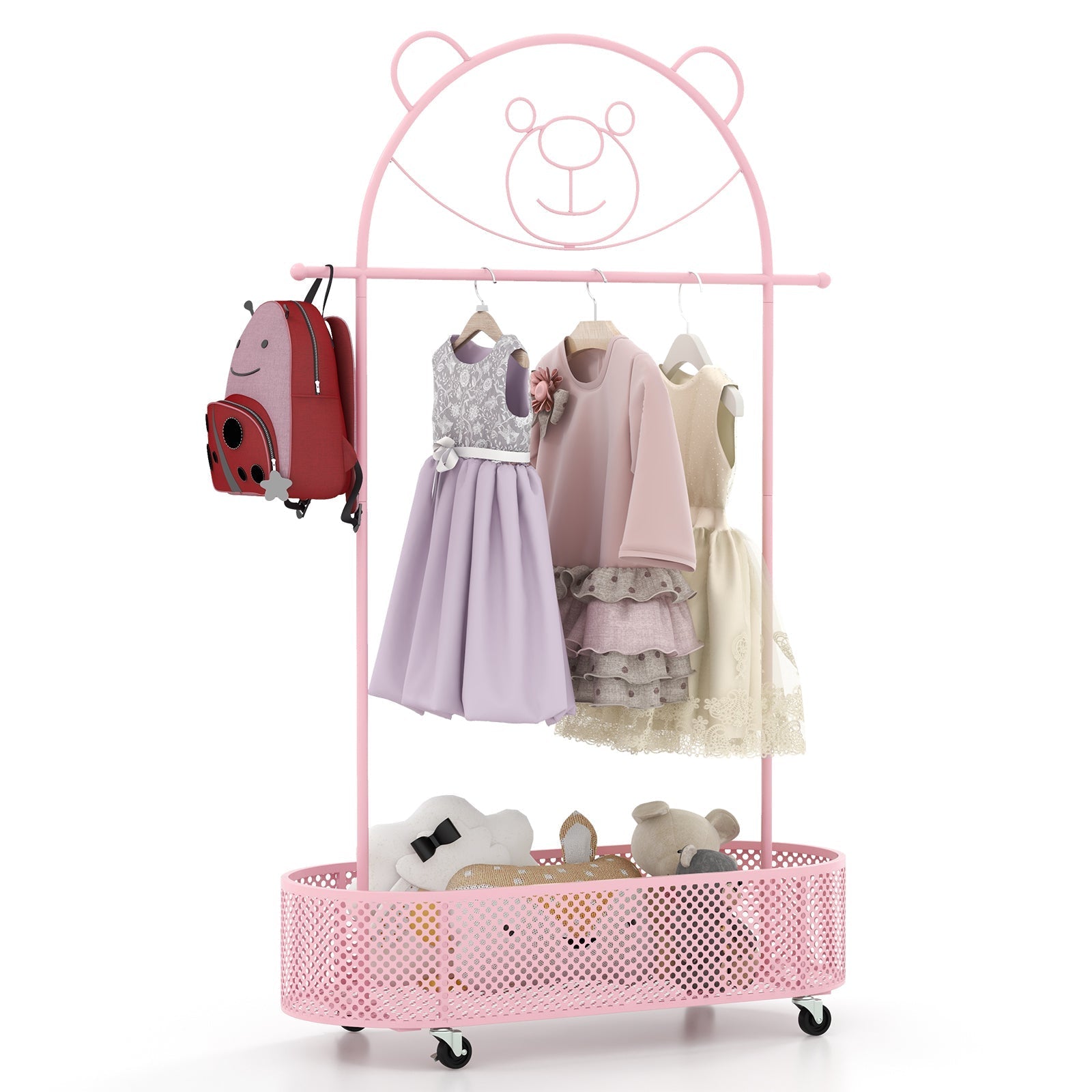 Kid Clothes Rack with 3 Adjustable Heights and Wheels