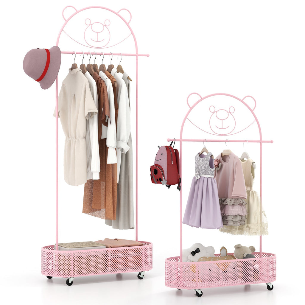 Kid Clothes Rack with 3 Adjustable Heights and Wheels
