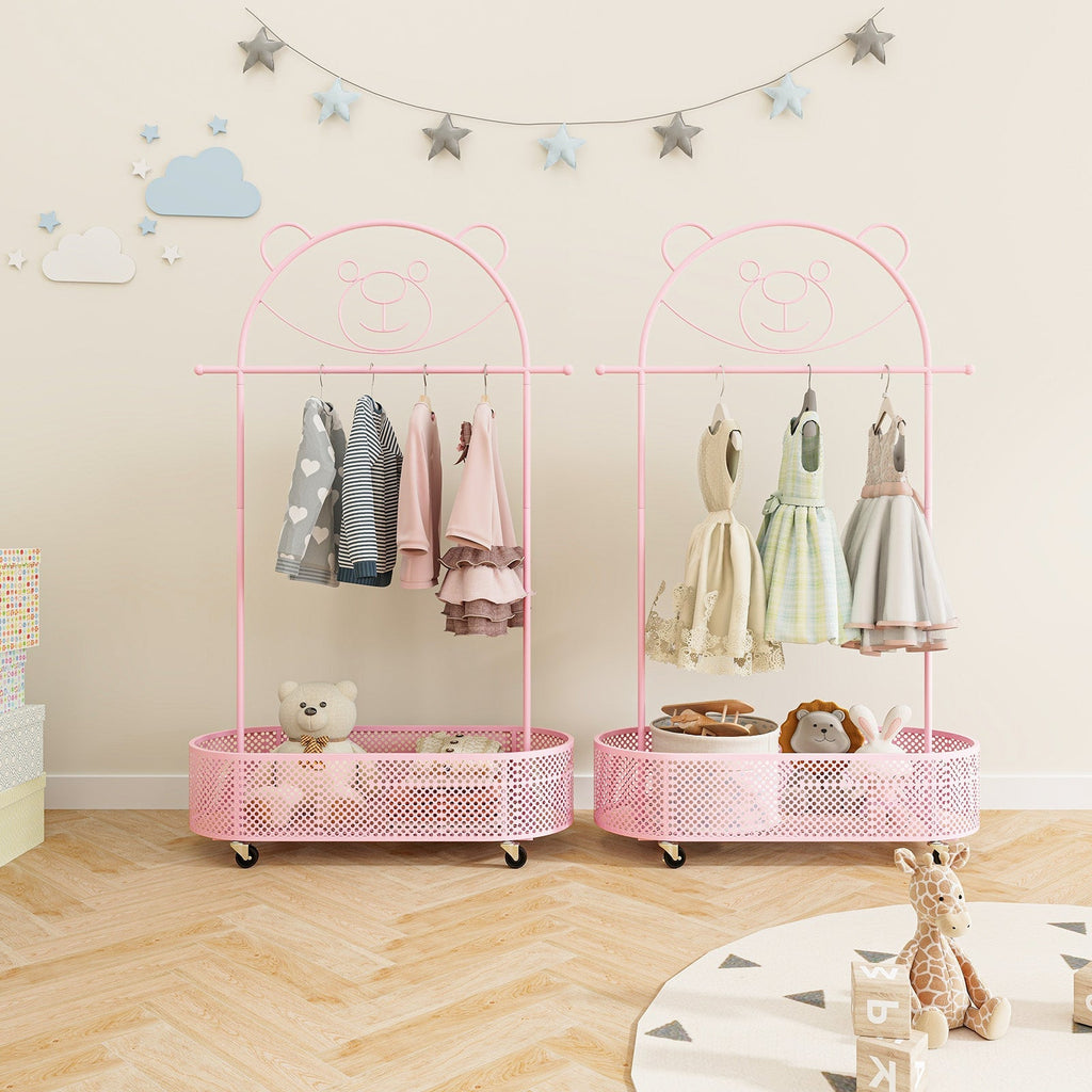 Kid Clothes Rack with 3 Adjustable Heights and Wheels