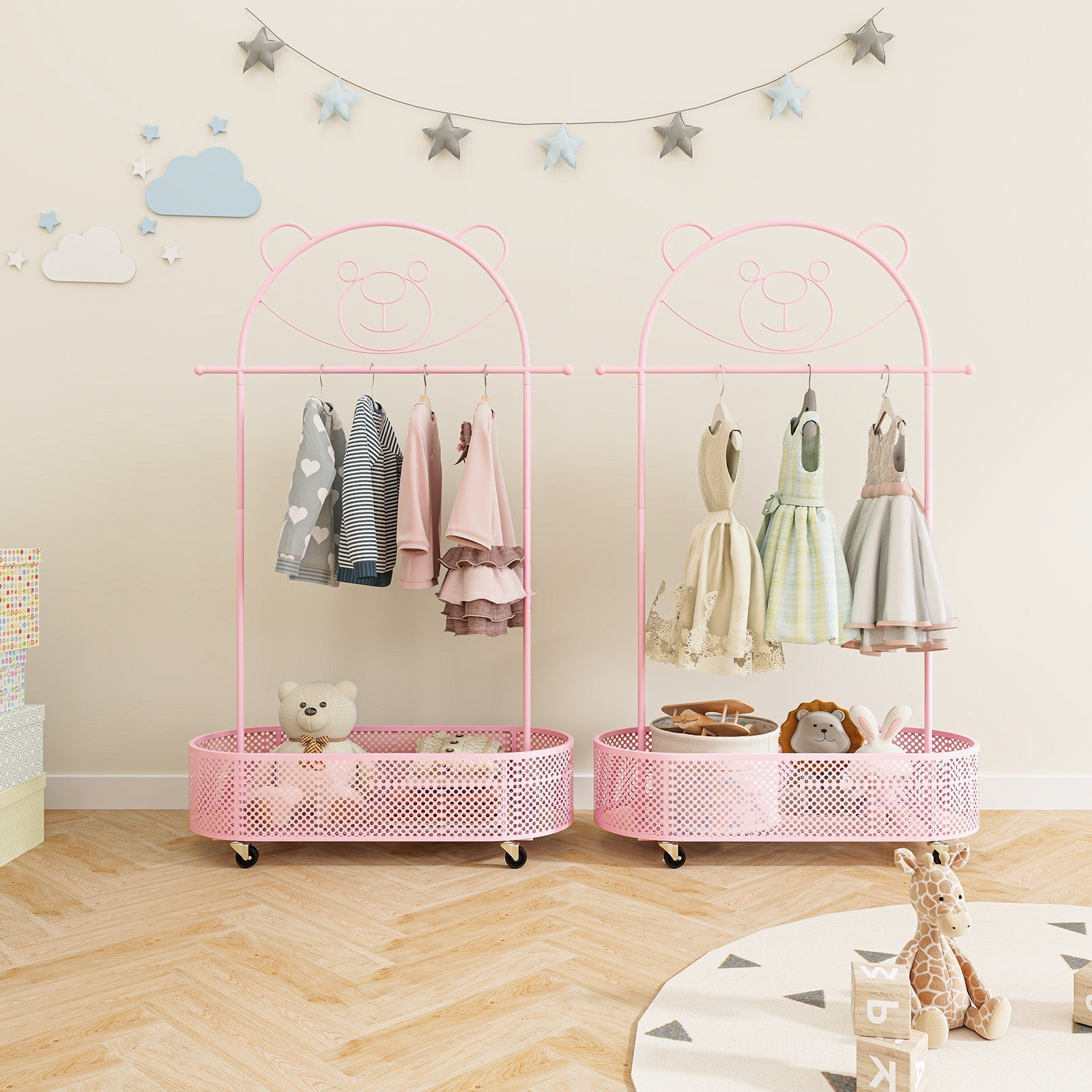 Kid Clothes Rack with 3 Adjustable Heights and Wheels