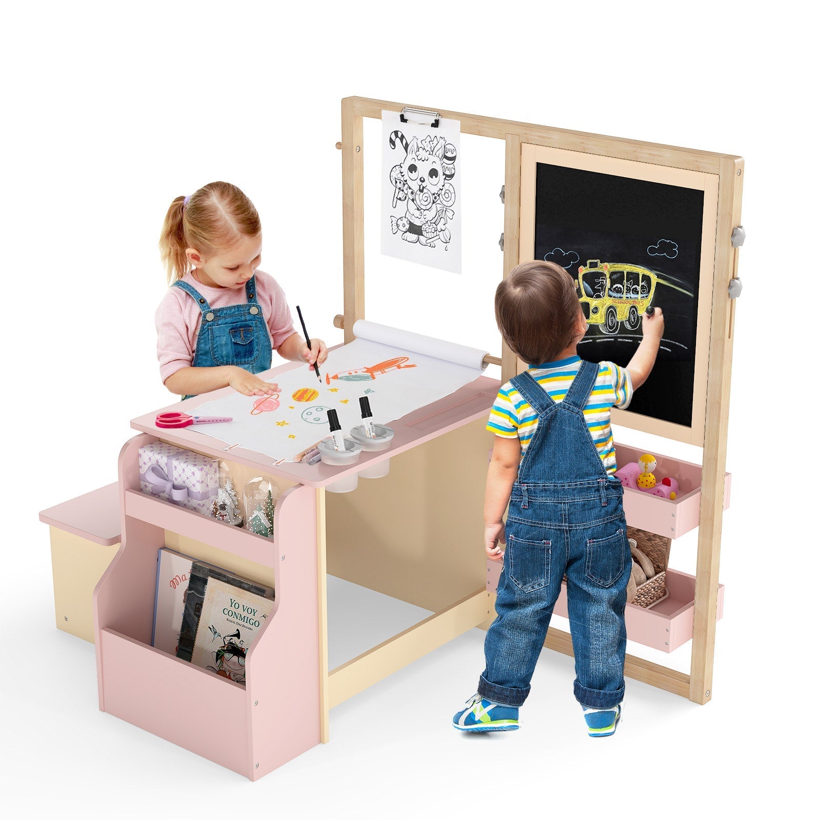 Kids Art Center Wooden Table Bench Set
