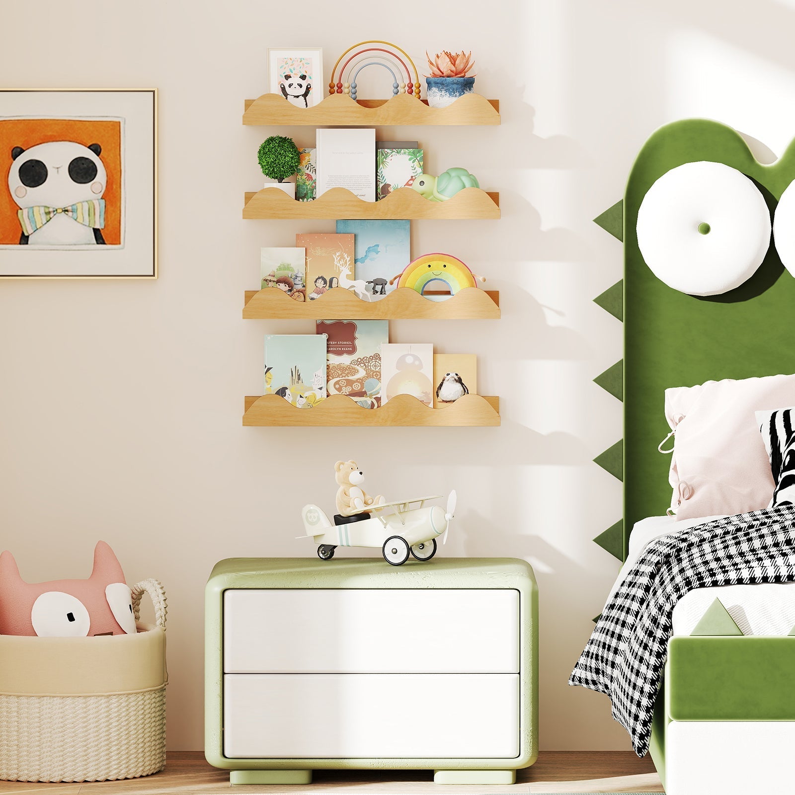 16 Inch Kids Bookshelf Set of 4 Floating Nursery Book Shelves for Decoration Book Toy Storage-Natural