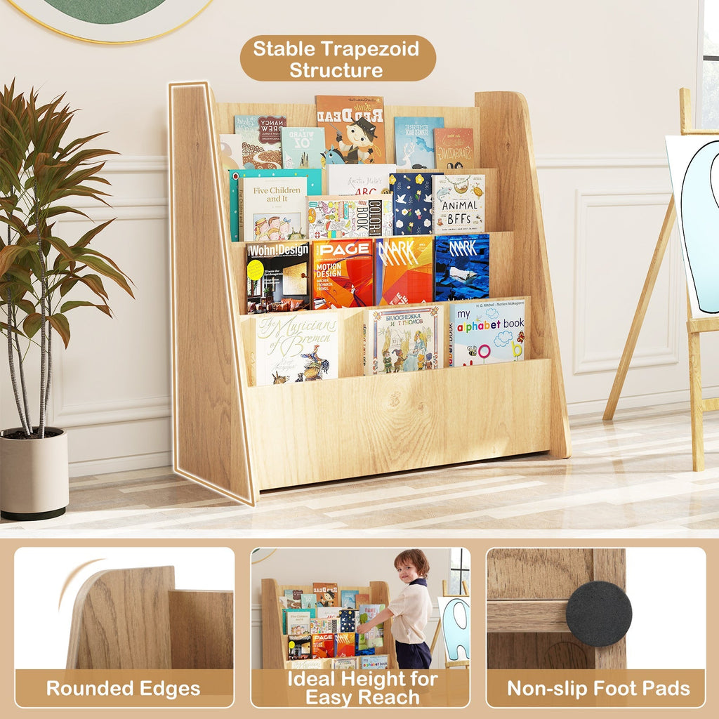 4-Tier Kids Bookshelf with Deep Compartments for Bedroom