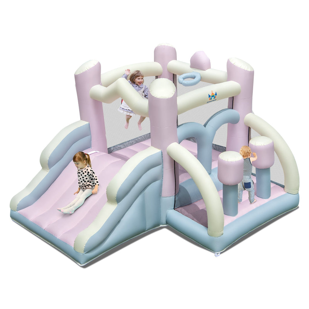 Kids Bounce House with Slide and 2 Boxing Columns for Party without Blower