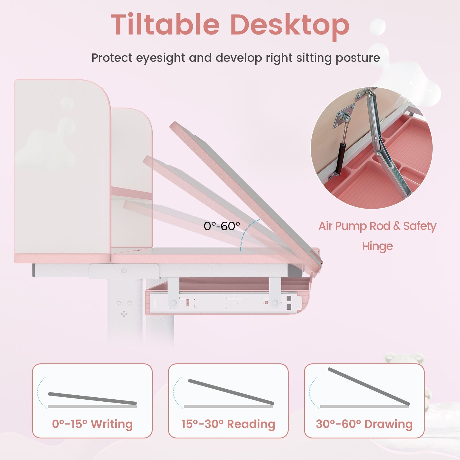 Kids Desk and Chair Set with Adjustable Height and Tilted Desktop