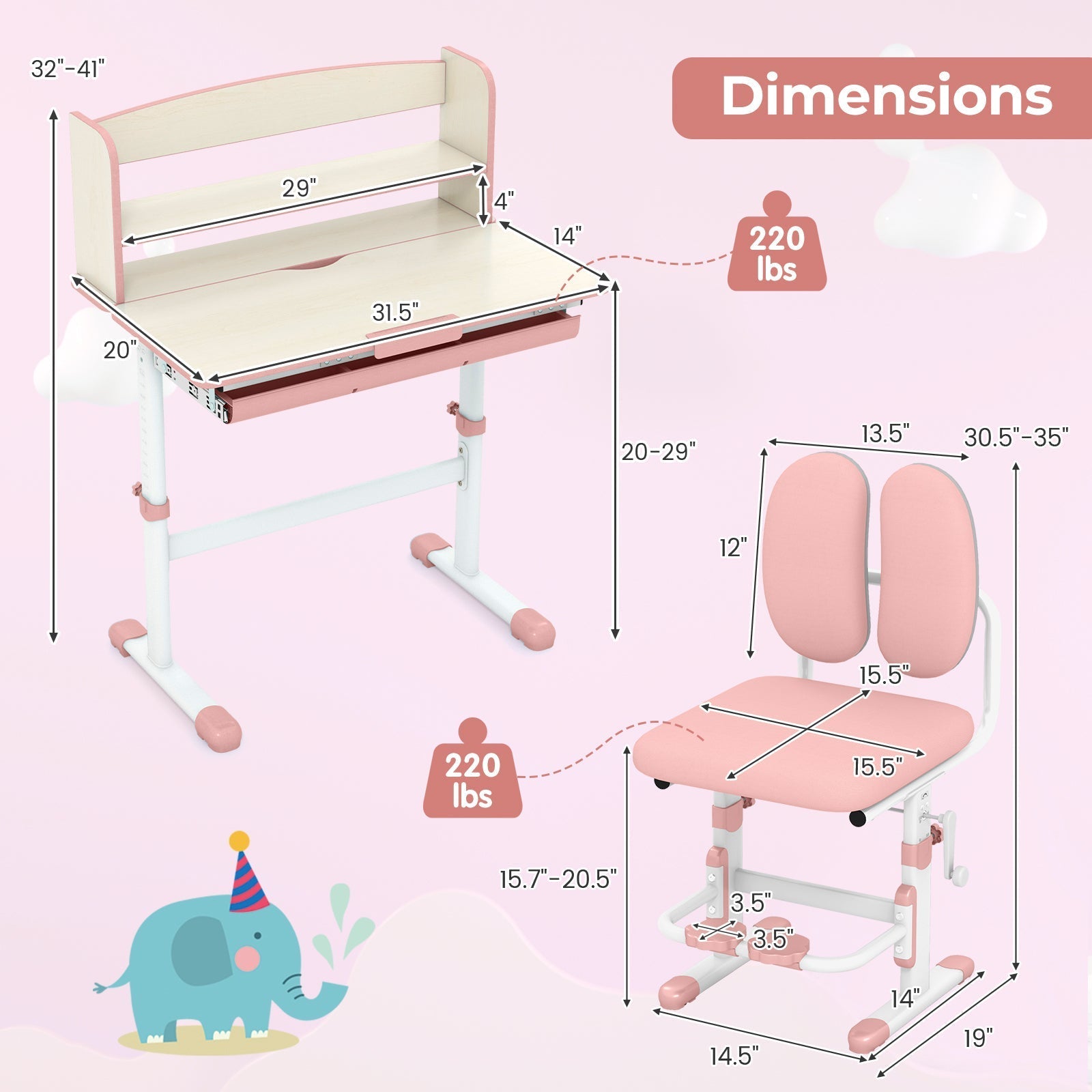 Kids Desk and Chair Set with Adjustable Height and Tilted Desktop