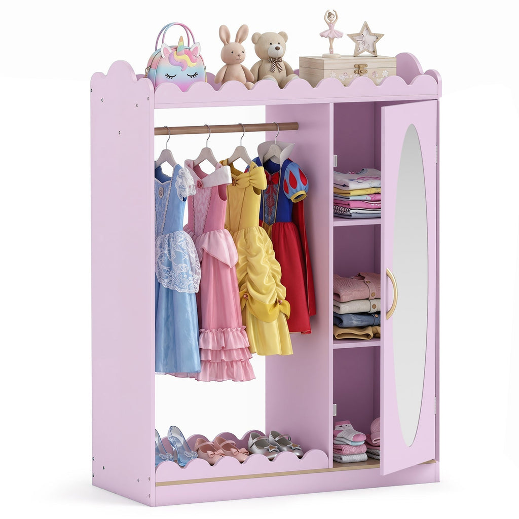 Kids Dress Up Storage Cabinet with Full Length Mirror - Pink