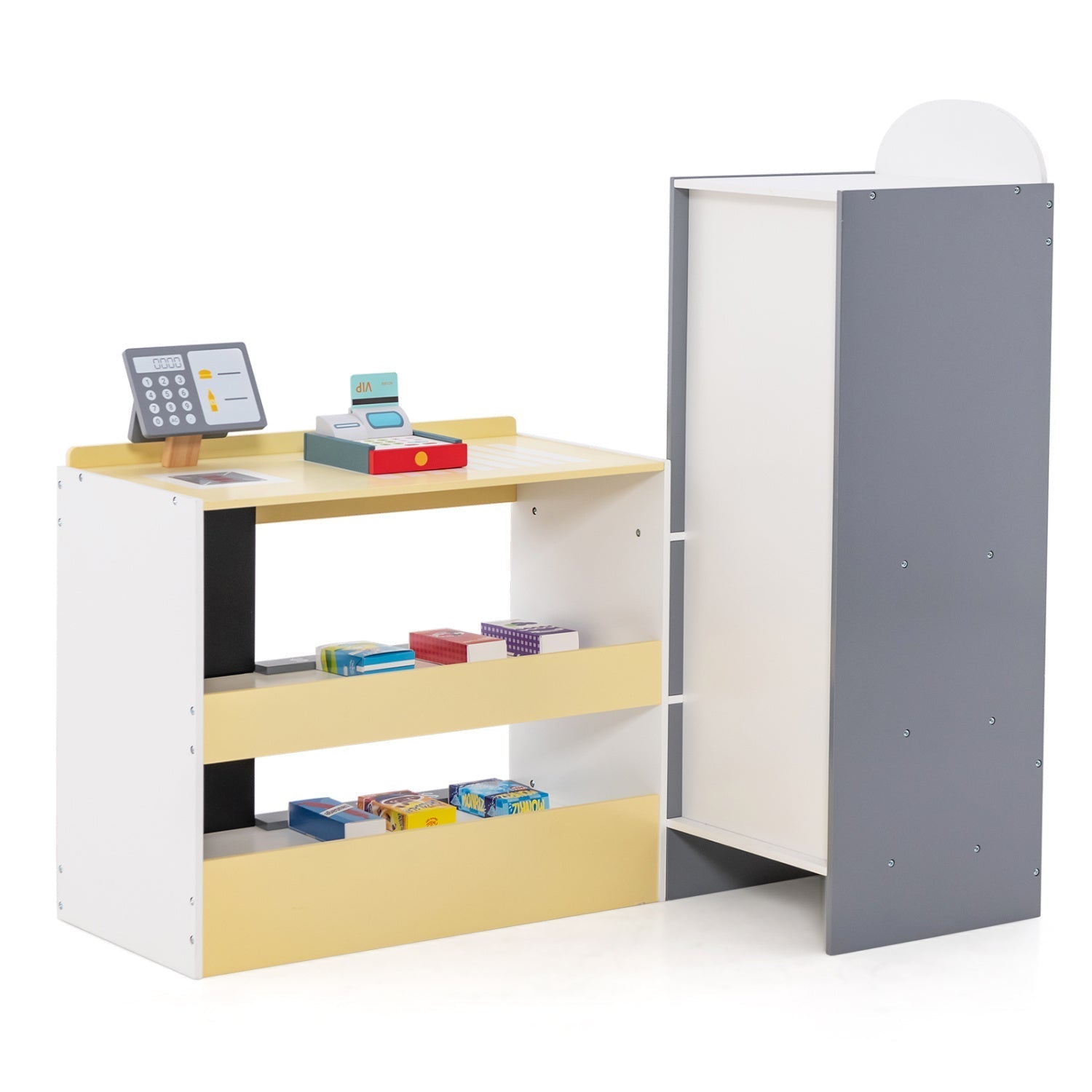Kids Grocery Store Playset with Cash Register POS Machine-Gray