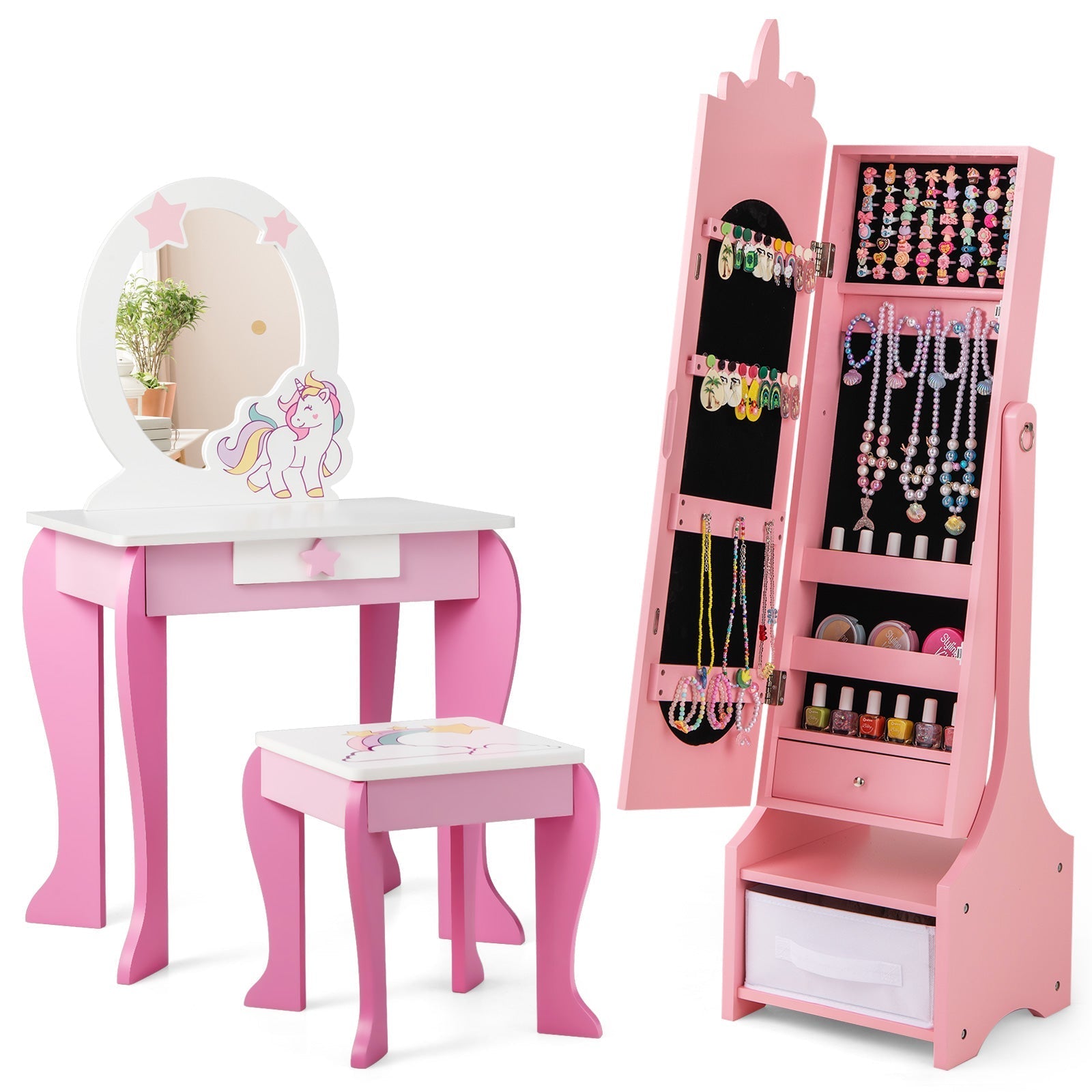 Kids Jewelry Armoire Cabinet with Storage and 2 Tilt Angles