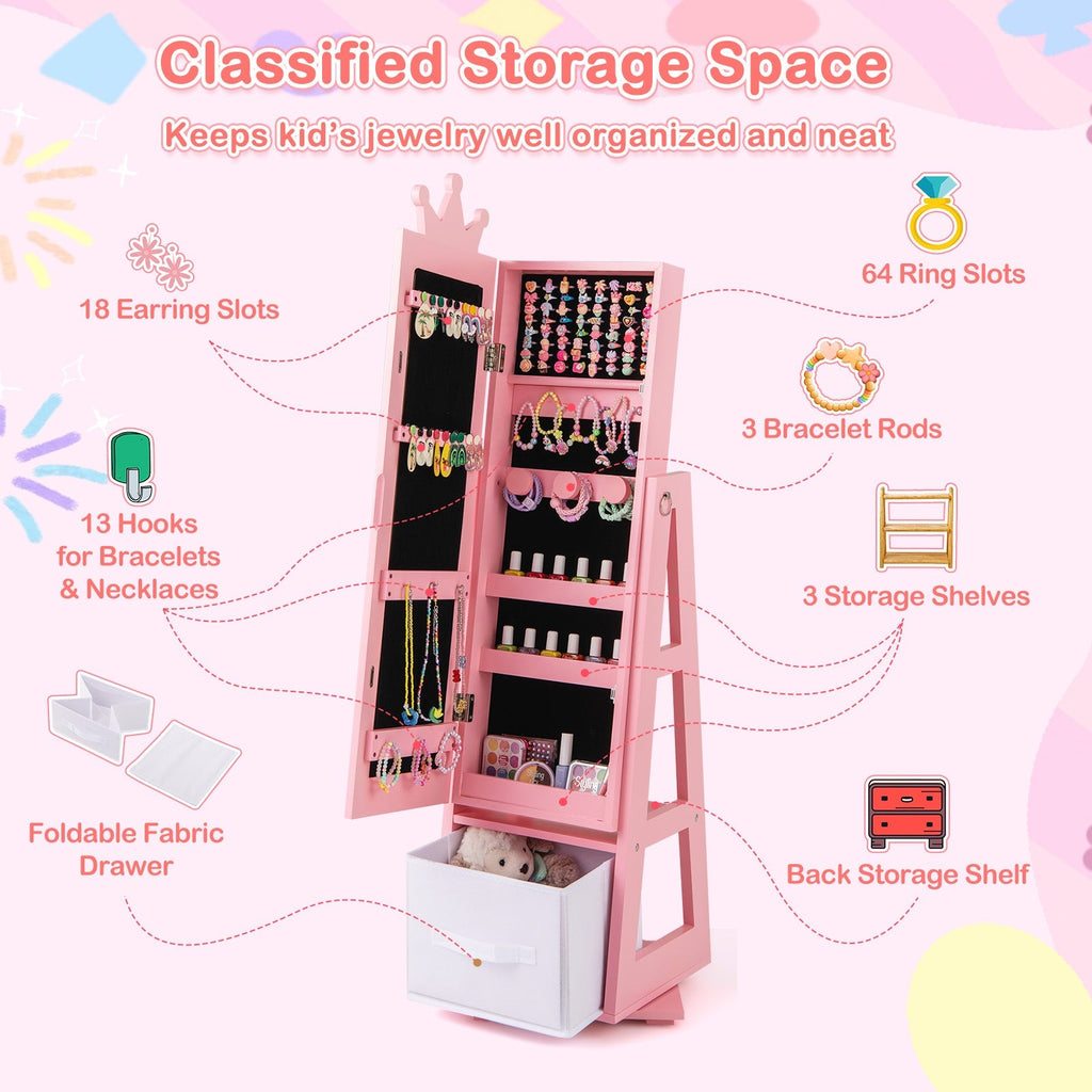 Kids Jewelry Armoire Cabinet with Large Storage Capacity and Swivel Base