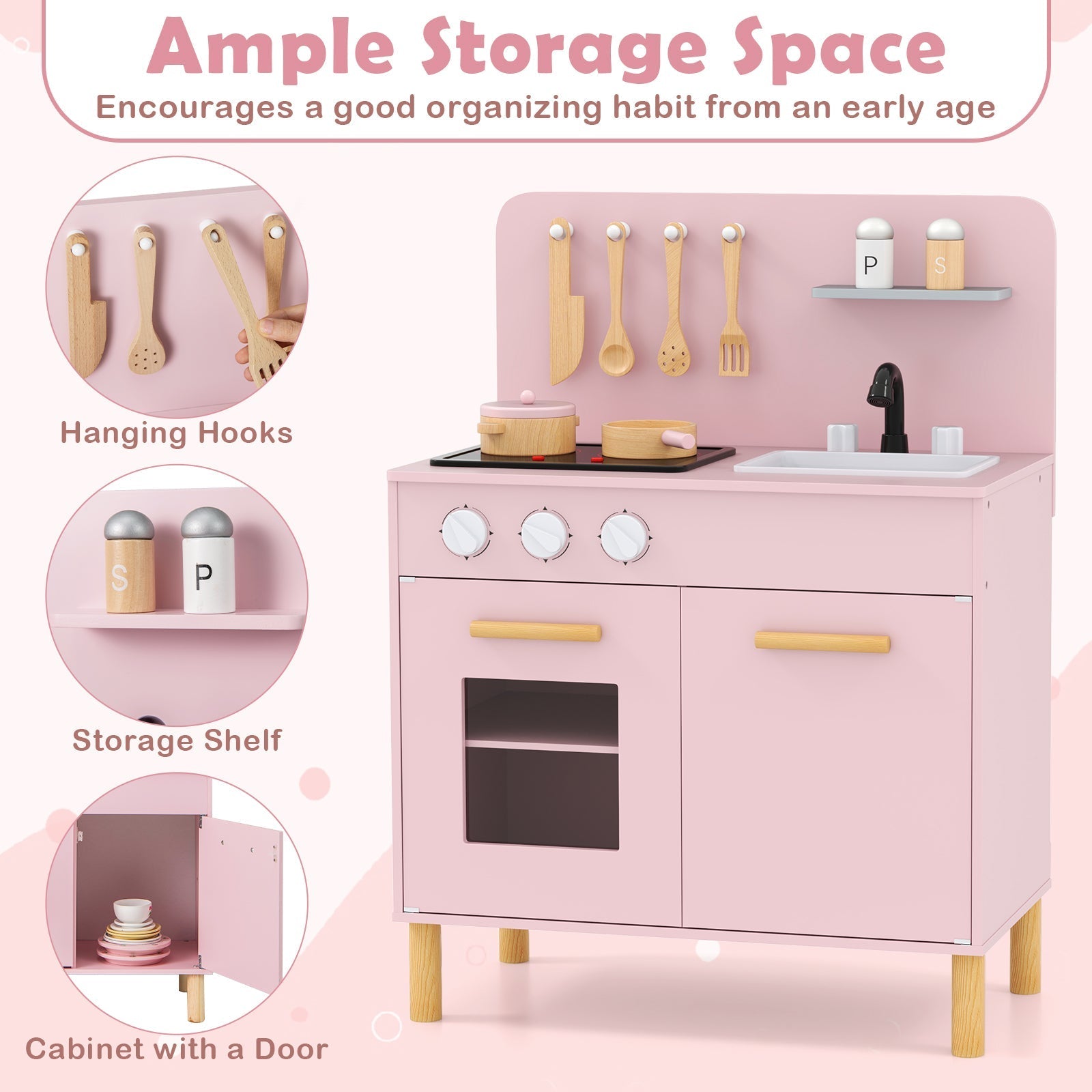 Kids Kitchen Playset with Cooking Accessories and Storage
